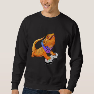 Bearded Dragon Video Games Funny Gamer Gaming Boy Lång Ärmad Tröja