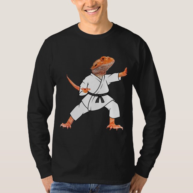Bearded Dragons Doing Karate Samurai Ninja Lizard T Shirt (Framsida)