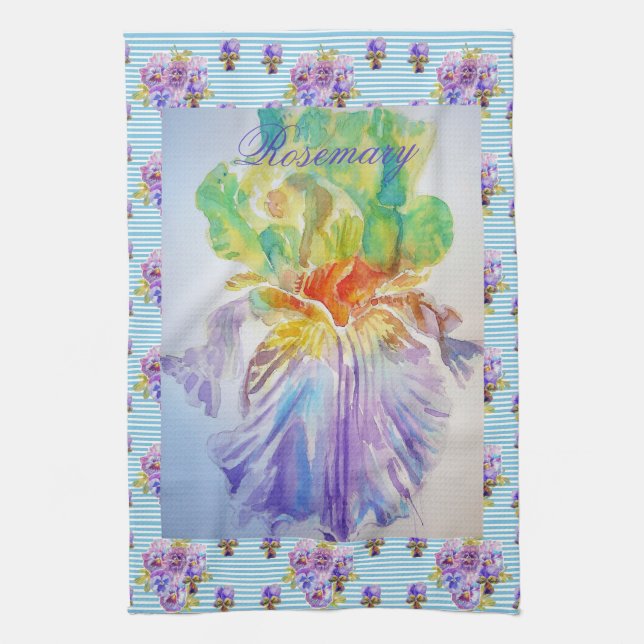 Bearded Iris Lila Watercolor Womans Tea Towel Kökshandduk (Vertikal)
