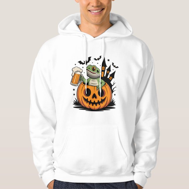 Bearded Lizard i Pumpkin med Beer Hoodie (Framsida)