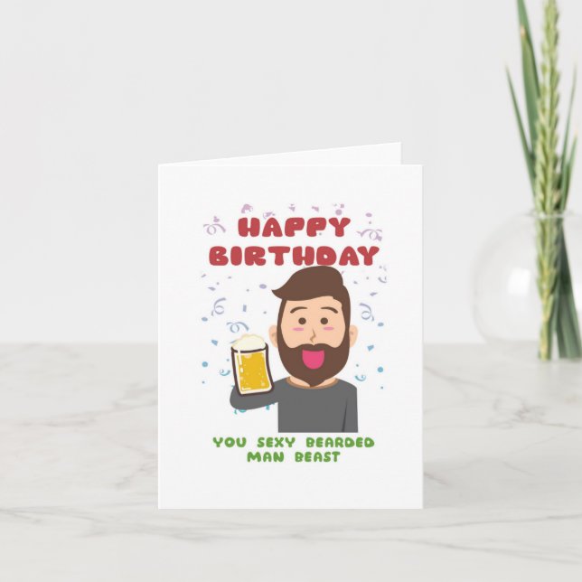 Bearded Man Beast Funny Birthday Card Kort (Framsida)