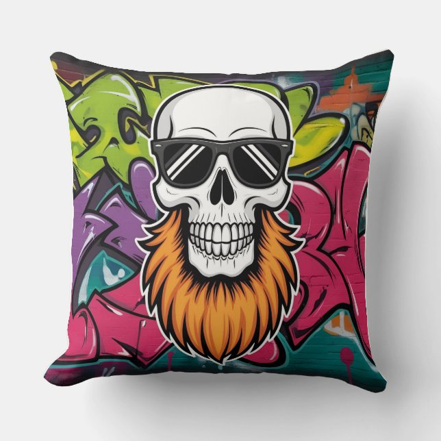 Bearded Skull Graffiti Dekorativ kudde (Framsida)