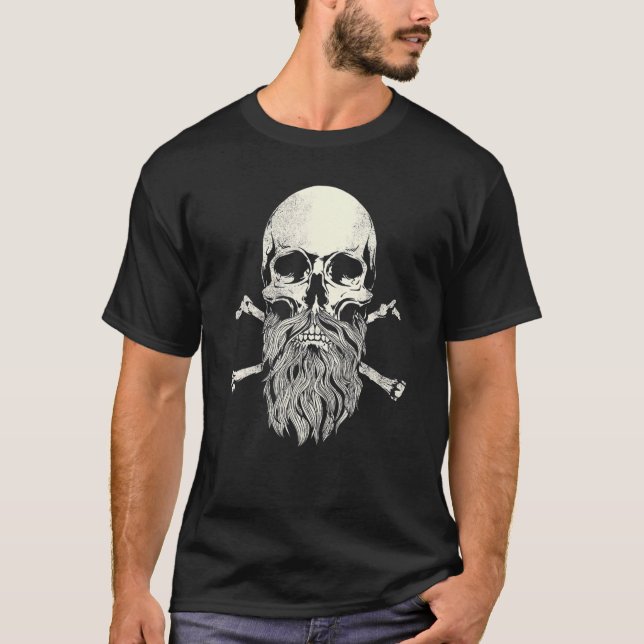 Bearded Skull och Crossbone Pirat Beard Manar T Shirt (Framsida)