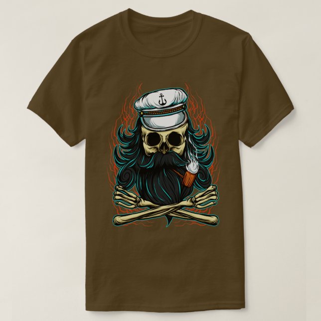 Bearded Skull Pirat kapten T Shirt (Design framsida)