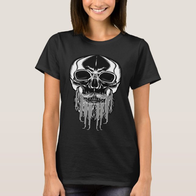 Bearded Skull  Skeleton Beard  Viking  Pirate  1 T Shirt (Framsida)