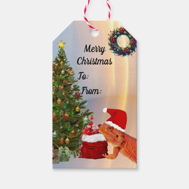 Beardie-Claus - Bearded Dragon Santa Presentetikett (Framsidan)