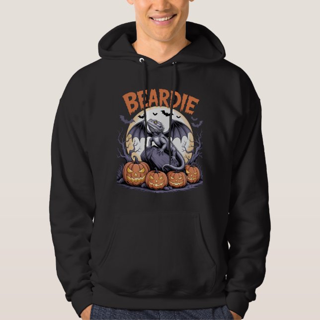 Beardie Halloween Måne Scene Hoodie (Framsida)