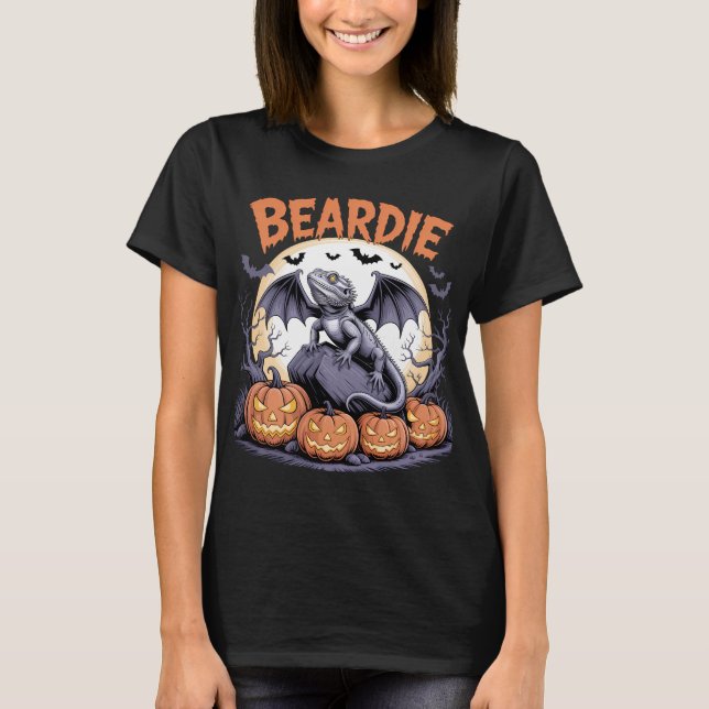 Beardie Halloween Måne Scene T Shirt (Framsida)