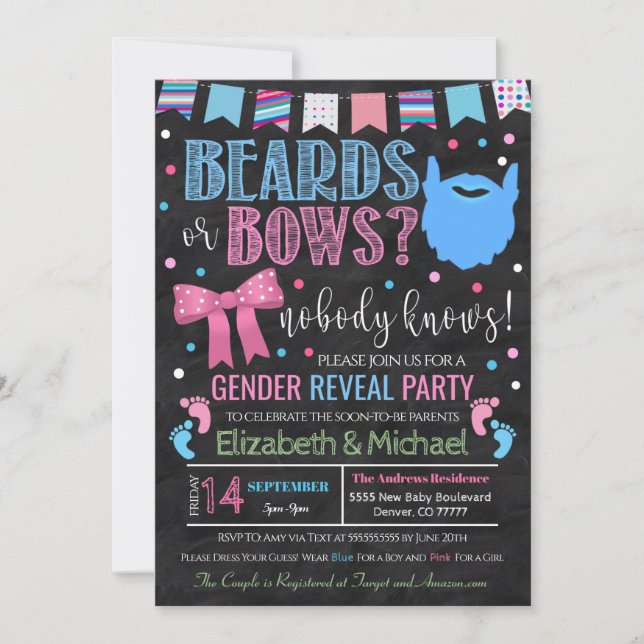 Beards- eller Bows Gender Reveal-inbjudan Inbjudningar (Framsida)
