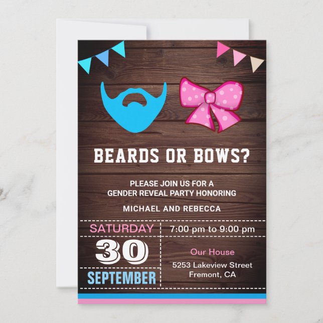 Beards eller Bows Gender Reveal Party Inbjudningar (Framsida)