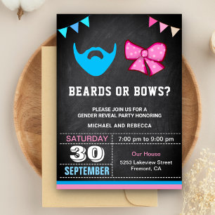 Beards eller Bows Gender Reveal Party Inbjudningar