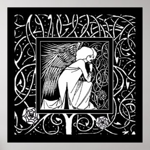 Beardsley Nouveau Angel Poster Skriv ut