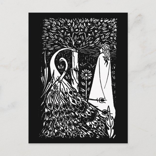 Beardsley Nouveau Dam & Peacocks postkort Vykort (Framsida)