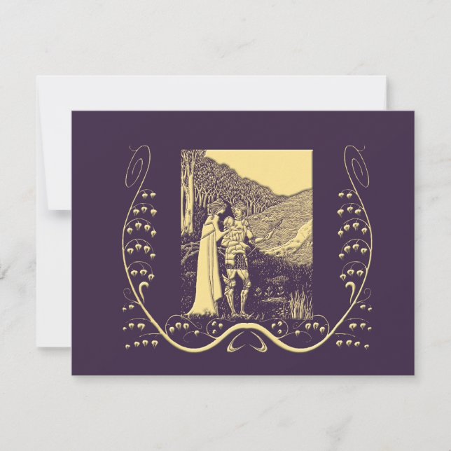 Beardsley Nouveau Knight & Dam bröllopsinbjudning Inbjudningar (Framsida)