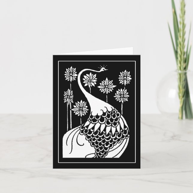 Beardsley Nouveau Peacock Note Card Kort (Framsida)