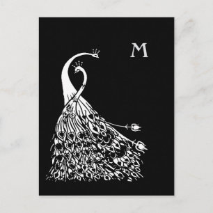 Beardsley Peacocks Pair Monogram-postkort Vykort