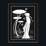 Beardsley Sorceress LeFay-vykort Vykort<br><div class="desc">Denna vackra bild anpassas efter illustrationer som gjorts av den berömd konstnären Aubrey Beardsley för en speciell utgåva av Malory's "Morte D'Arthur",  cirka 1892. Det här vykortet visar trollkarlen Morgan LeFay i en stiliserad trädgård. Vit på svart.</div>