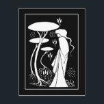Beardsley Sorceress LeFay-vykort Vykort<br><div class="desc">Denna vackra bild anpassas efter illustrationer som gjorts av den berömd konstnären Aubrey Beardsley för en speciell utgåva av Malory's "Morte D'Arthur",  cirka 1892. Det här vykortet visar trollkarlen Morgan LeFay i en stiliserad trädgård. Vit på svart.</div>