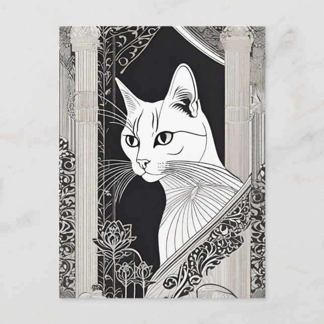 Beardsley Stil Cat vykort (Framsida)