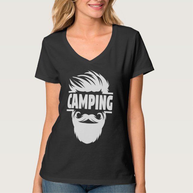 Beared Camping Campfire T Shirt (Framsida)