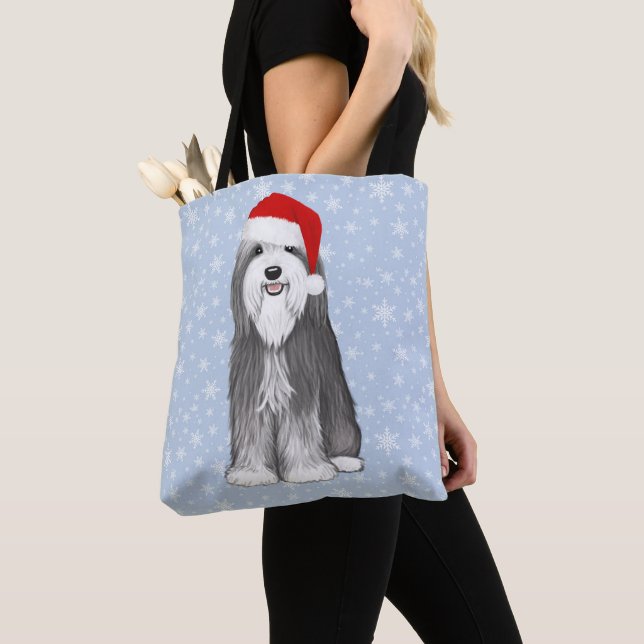 Beared Collie Helgdag Cute Hund jul Tygkasse (Närbild)