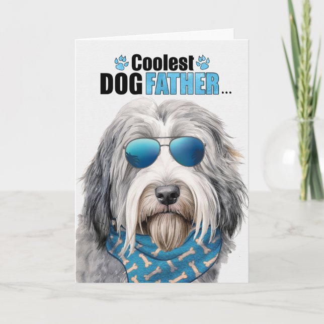Beared Collie Hund Coolest Pappa Alltid Fars dag Helgkort (Framsida)