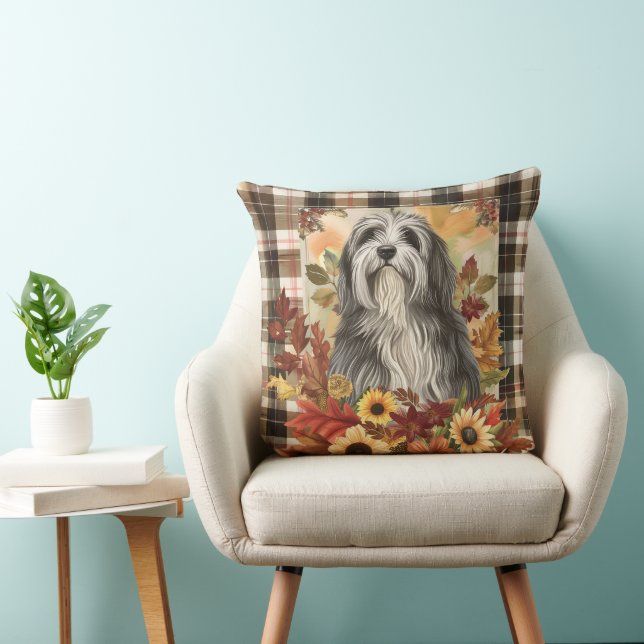 Beared Collie Hund Fall Watercolor Flowers Kudde (Stol)