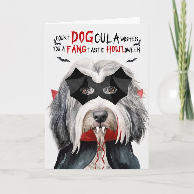 Beared Collie Hund Funny Count DOGcula Halloween Helgkort (Framsida)
