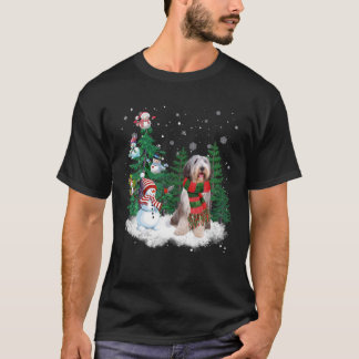 Beared Collie Hund jul Snögubbe Julafton Träd Paj T Shirt