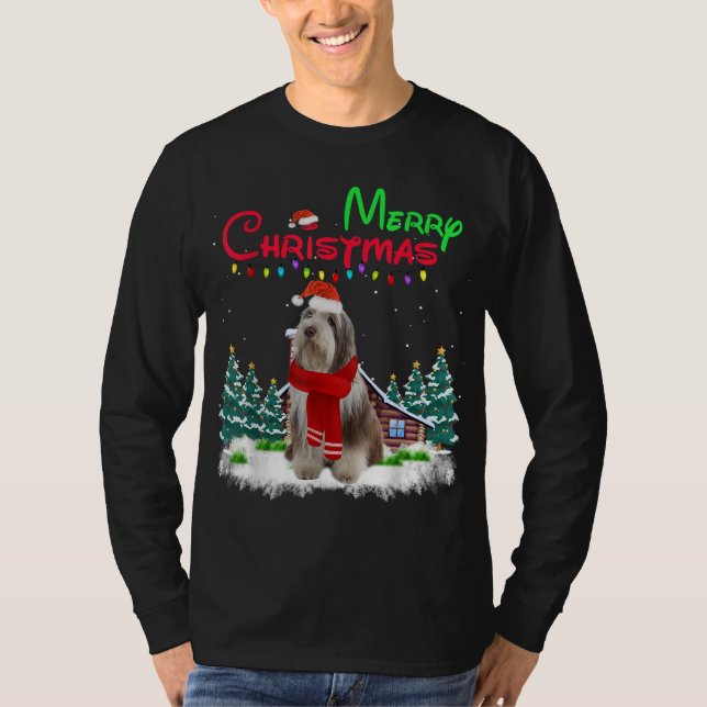 Beared Collie Hund Light Mighty Julgran Xma T Shirt (Framsida)