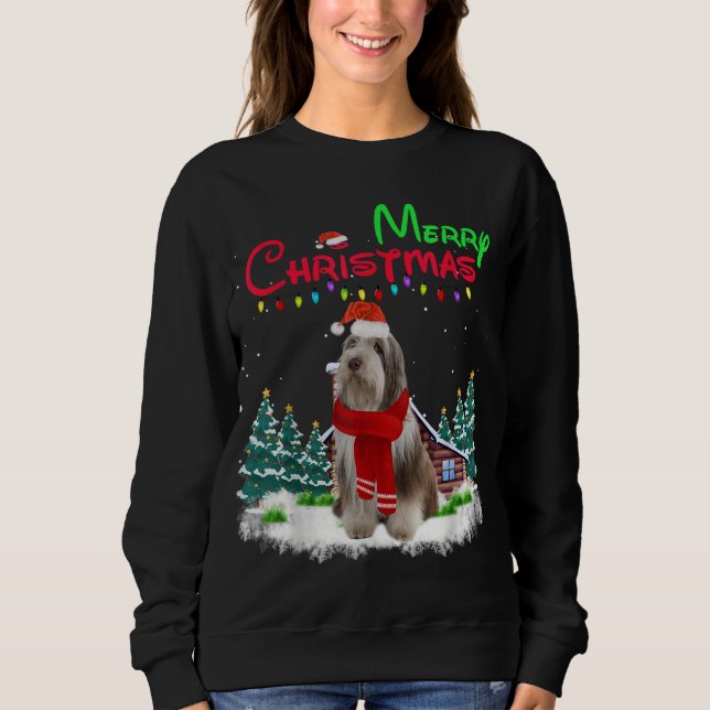 Beared Collie Hund Light Mighty Julgran Xma T Shirt (Framsida)