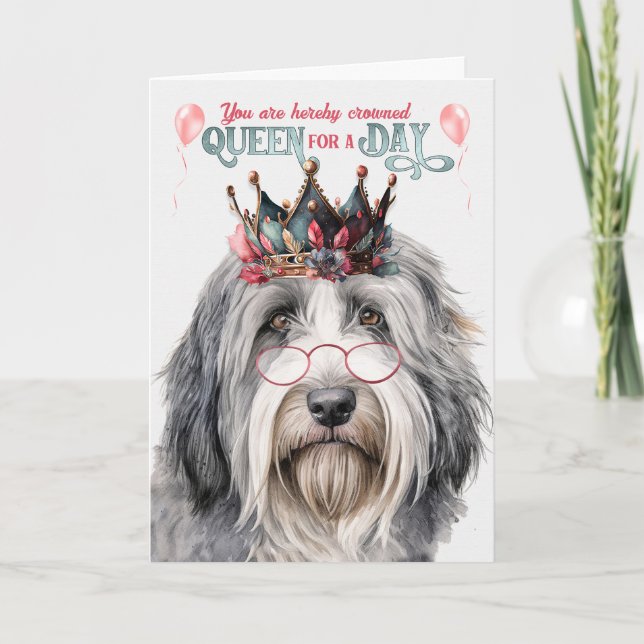 Beared Collie Hund Queen for Day Funny Birthday Kort (Framsida)