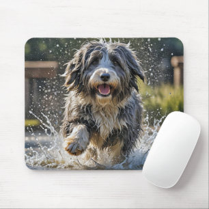 Beared Collie in Vatten Puddle Musmatta
