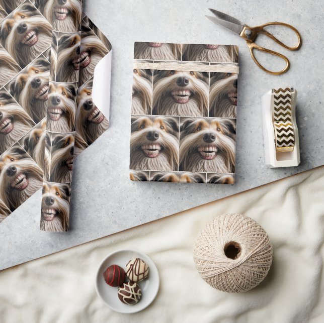 Beared Collie med en todig Flin Presentpapper (Hantverk)