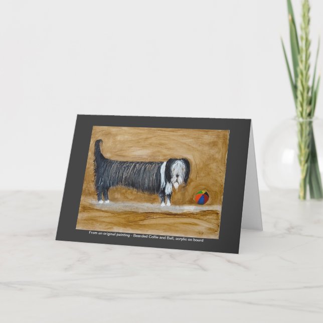 Beared Collie och Boll Greeting Card Kort (Framsida)