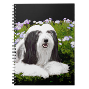 Beared Collie Painting - Cute Original Hund Art Anteckningsbok Med Spiral