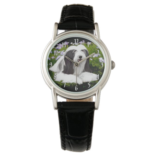 Beared Collie Painting - Cute Original Hund Art Armbandsur (Framsida)