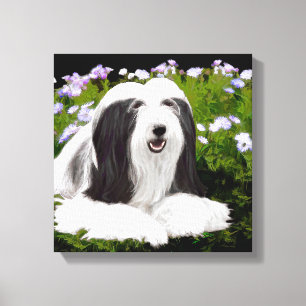 Beared Collie Painting - Cute Original Hund Art Canvastryck