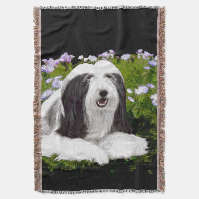 Beared Collie Painting - Cute Original Hund Art Filt (Framsidan Vertikal)