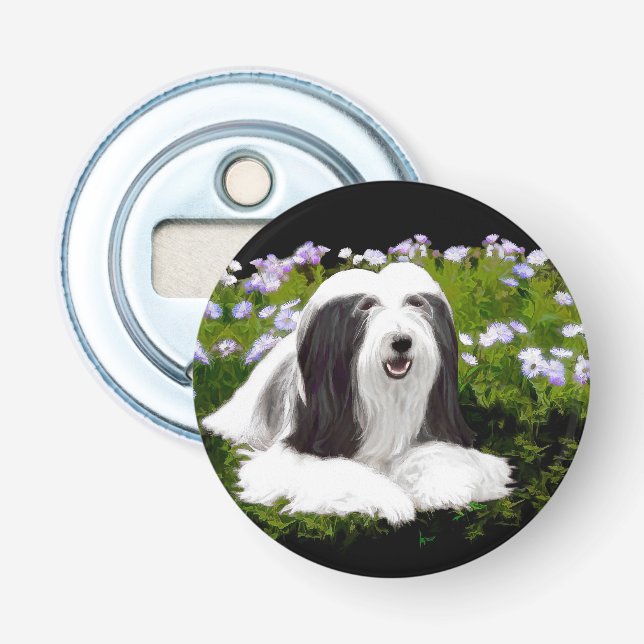 Beared Collie Painting - Cute Original Hund Art Flasköppnare (Framsidan)