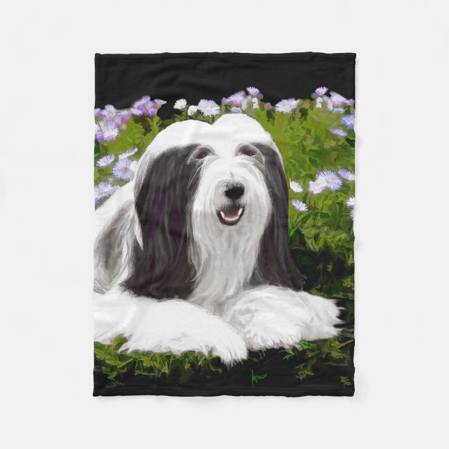 Beared Collie Painting - Cute Original Hund Art Fleecefilt (Framsidan)