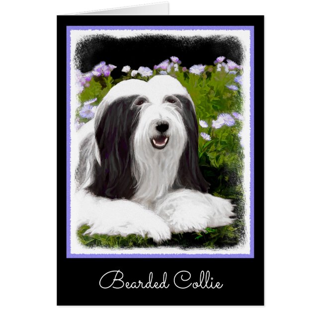 Beared Collie Painting - Cute Original Hund Art Hälsningskort (Framsidan)