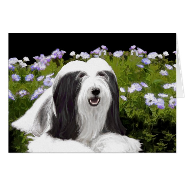 Beared Collie Painting - Cute Original Hund Art Hälsningskort (Framsidan Horizontal)