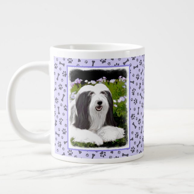 Beared Collie Painting - Cute Original Hund Art Jumbo Mugg (Vänster)