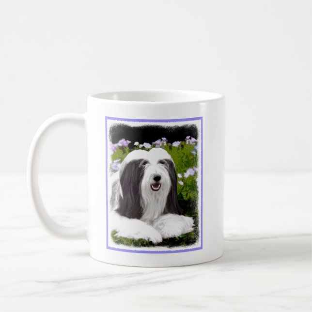 Beared Collie Painting - Cute Original Hund Art Kaffemugg (Vänster)