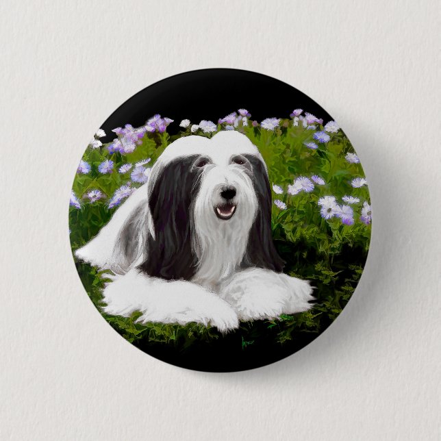 Beared Collie Painting - Cute Original Hund Art Knapp (Framsida)