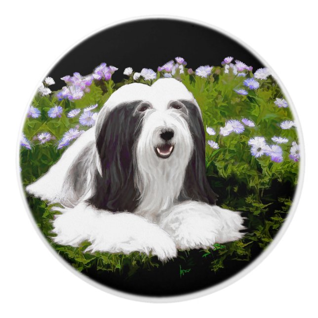 Beared Collie Painting - Cute Original Hund Art Knopp (Framsidan)