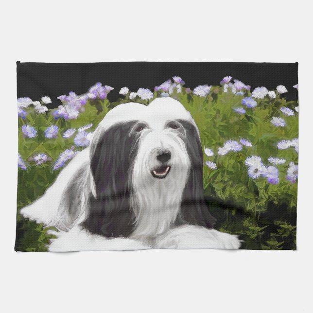 Beared Collie Painting - Cute Original Hund Art Kökshandduk (Horisontell)