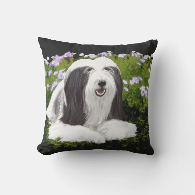 Beared Collie Painting - Cute Original Hund Art Kudde (Framsida)