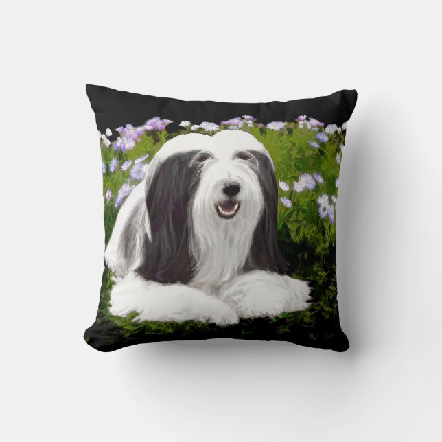 Beared Collie Painting - Cute Original Hund Art Kudde (Framsida)